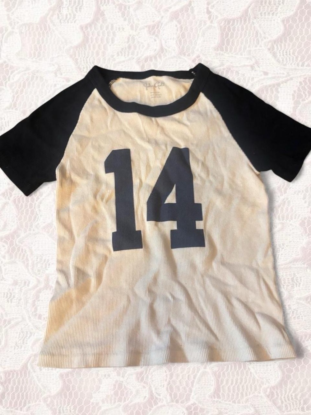 Brandy Melville Black & Cream Raglan '14' Tee
